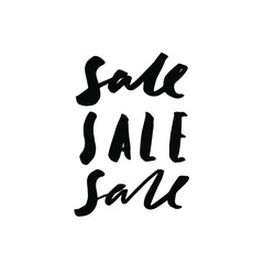 Minimalist vector lettering in black and white. Collection with the word Sale written in different styles. Sale announcement for shops. Hand drawn inscription.