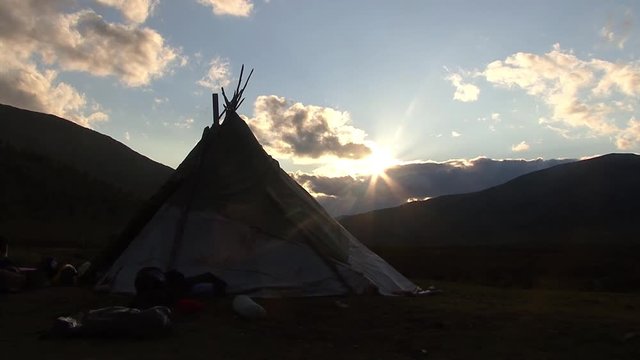 Mongolia. Darkhat basin. The camp of reindeer herders. Deer.