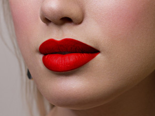 Sexual full lips. Natural gloss of lips and woman's skin. The mouth is closed. Increase in lips,...