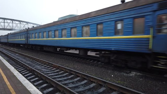 LVIV, UKRAINE - DECEMBER 21, 2019: Shooting of the train. Shooting at the Ukrainian railway station.