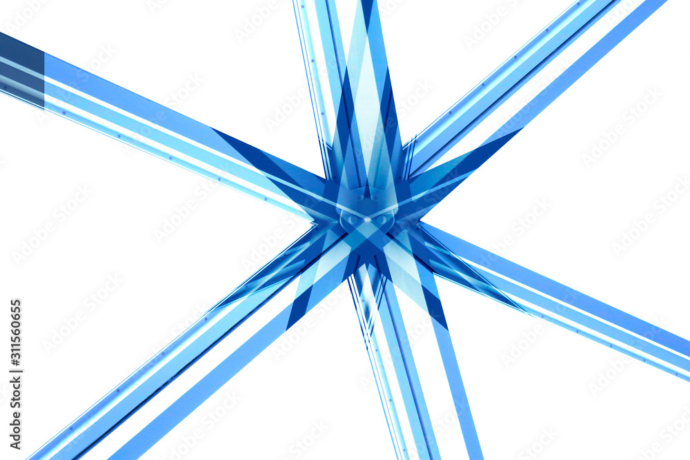Poster double exposure of metal framework. star junction, the basic element of modern architecture. structu