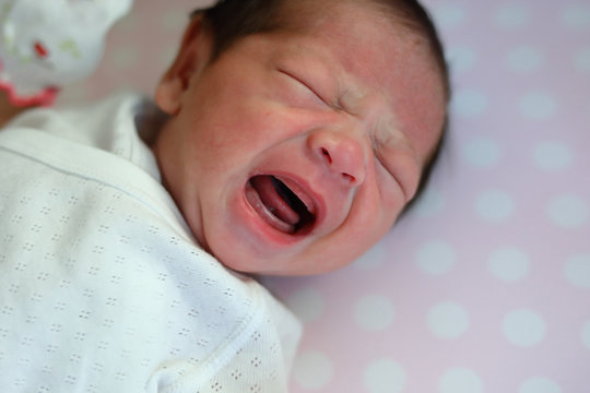 Cute Newborn Baby Cry On Bed