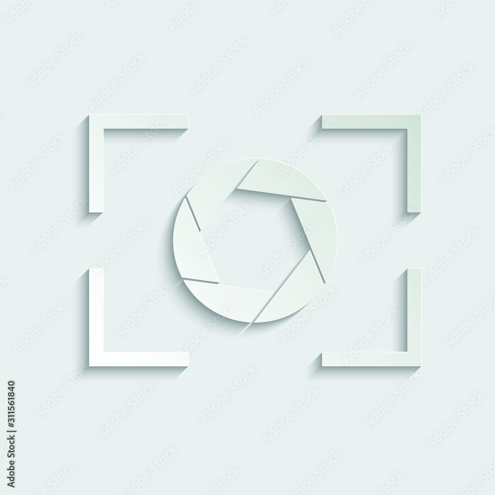 Poster paper camera objective icon. camera symbol for web and mobile