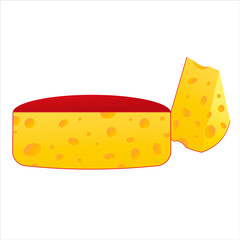 Half a large head of cheese and a piece nearby. Vector illustration made in a realistic manner.