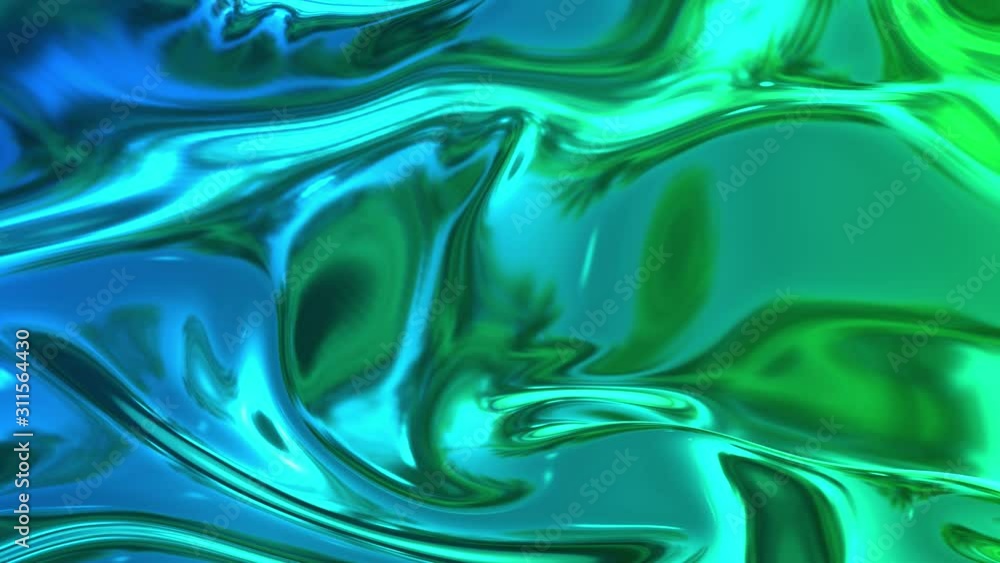 Aufkleber animated blue green metalic gradient in 4k. 3d render of wavy cloth surface that forms ripples like 
