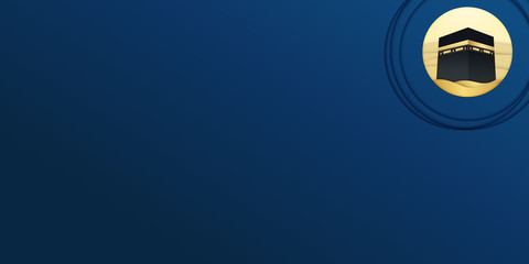 Gold Blue Mecca Makkah Al Mukarramah Background for Islam Moslem Hajj Peace All the World. Presentation Design Template.