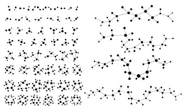 Atoms and molecules icon set. chemical structures collection.