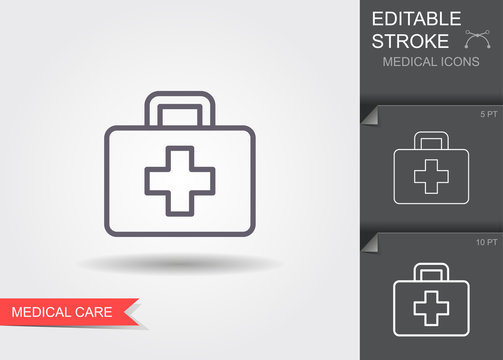 Medical bag. Line icon with editable stroke with shadow