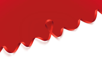 Background template with realistic red ribbon. Poster with symbol for world aids day, 1 december and cancer day 4 february, vector illustration.