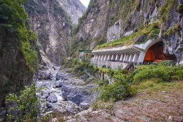 The tunnel of nine turns in the mountains of Taroko national park