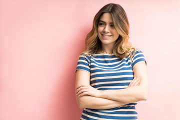 Fototapeta premium Smiling Confident Woman Looking Away In Studio