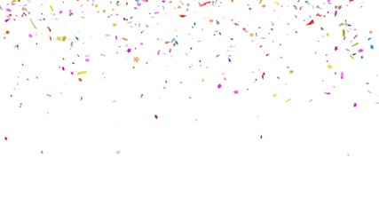 Multicolor confetti abstract background with a lot of falling pieces, isolated on a white...