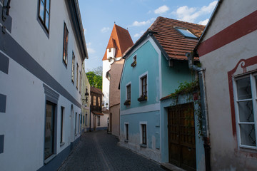 Fototapeta na wymiar Streets of Old Town in Ceske Budejovic, Czech Republic