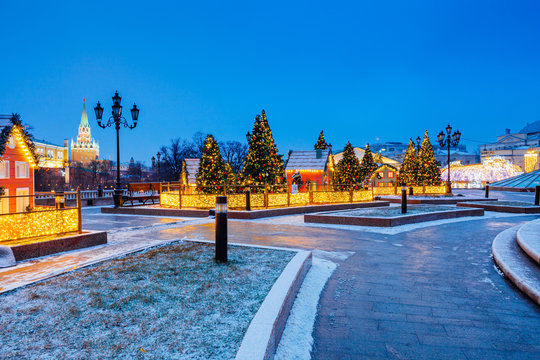 Тhe Manezhnaya Square at Christmas, Moscow, Russia