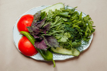 sliced vegetables on a white plate