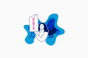 Feminism, girl power, International Women's Day concept. women protesting and vindicating their rights. Women empowerment. Paper cut Vector illustration.