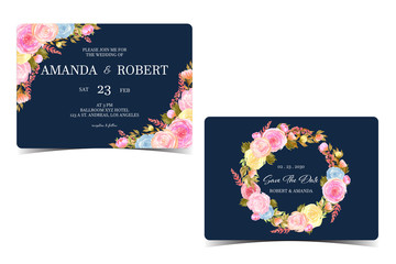 set of floral wedding invitation with save the date card