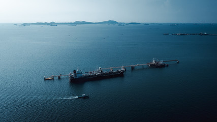 shipping oil tank loading and unloading storage on the sea aerial view