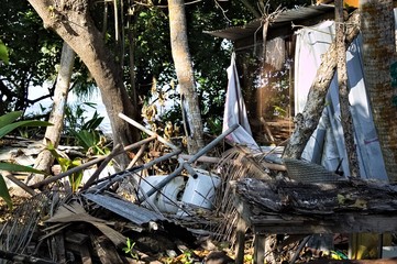 Waste dump with stacked objects in Maldives (Ari atoll, Maldives, Asia)