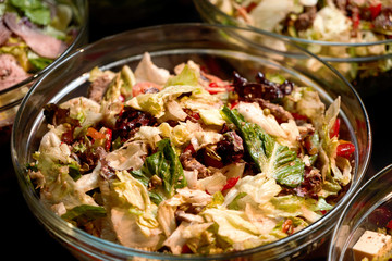 Food background, close-up. Catering buffet food in hotel restaurant.
