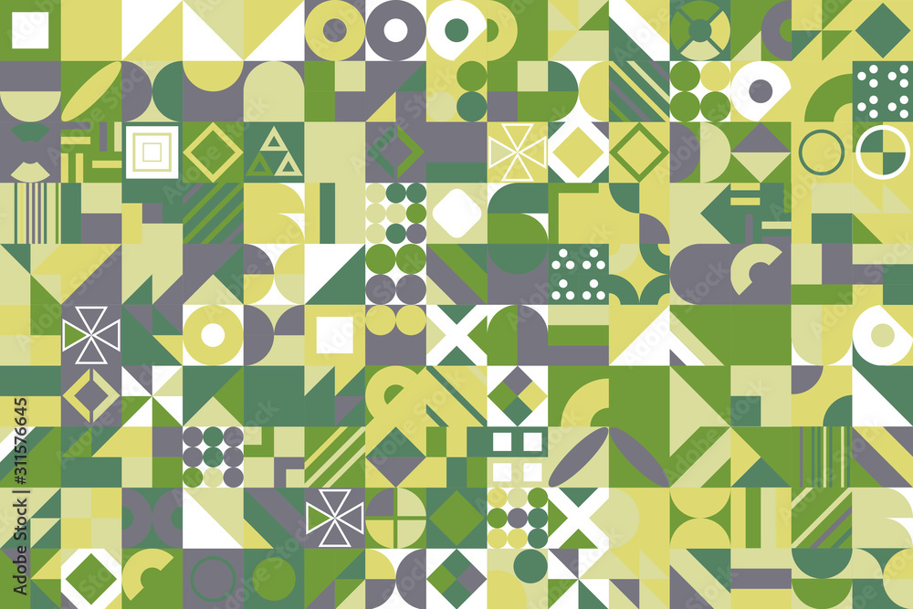 Poster abstract multicolored geometric pattern. . different geometric figures background. flat minimal styl