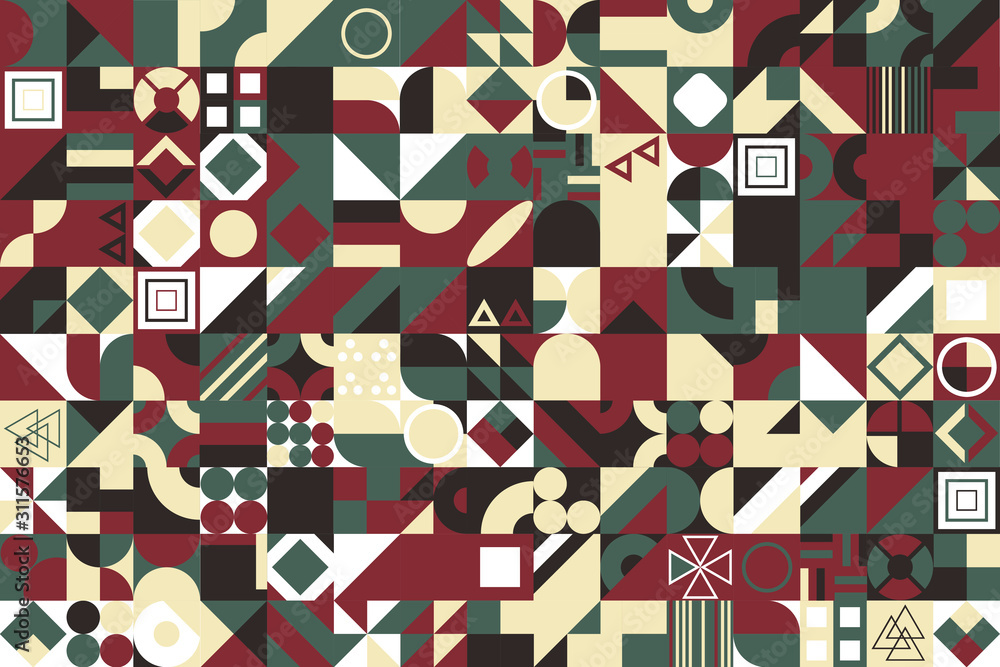 Poster abstract multicolored geometric pattern. . different geometric figures background. flat minimal styl