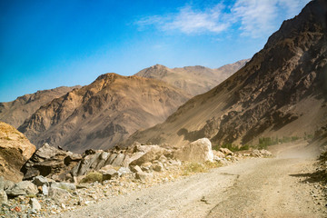 View on the mountains in Pamir highway in Tajikistan sharing with afghanistan border