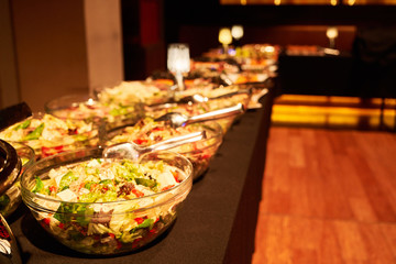 Food background, close-up. Catering buffet food in hotel restaurant.
