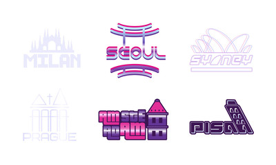 Naklejka premium Capital Cities Labels and Logos Vector Set
