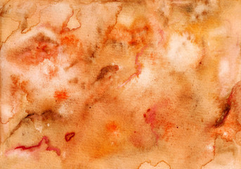 Watercolor marble Abstract background in orange hue. Watercolor illustration of hand drawing.