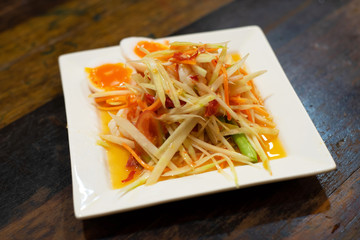 spicy papaya salad Thai food, cuisine traditional Thai food.