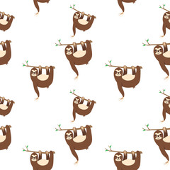 Brown sloth seamless pattern vector illustration for print 