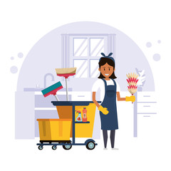 woman worker housekepping with equipment