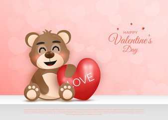 cuteness of cartoon Teddy bear character. and the concept of Valentine's Day. and the Origami or paper cut design. and can be used as background.
