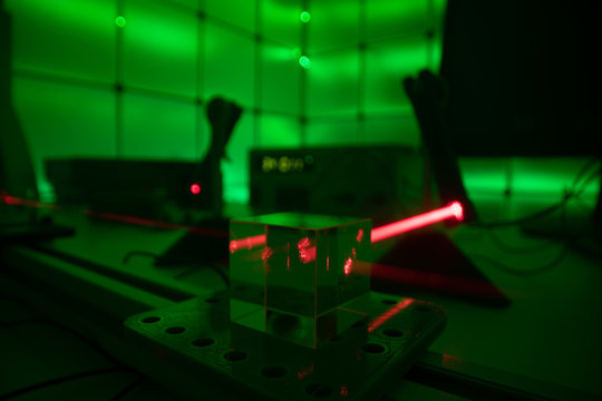 laser beam in optical laboratory