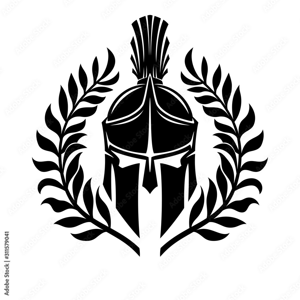 Sticker black spartan helmet on a white background.