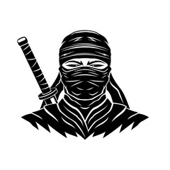 Black ninja sign with a sword on a white background. © Lenan