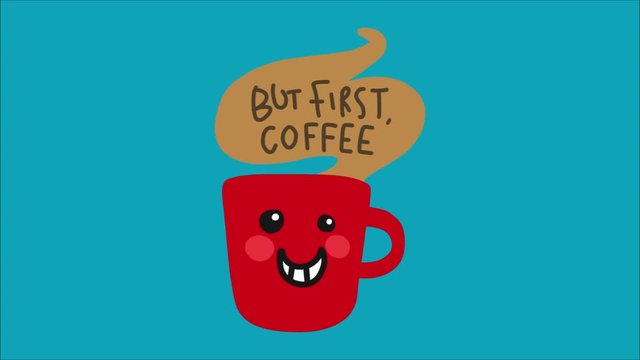 But first coffee red coffee cup smile cartoon