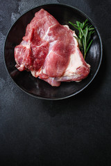 raw meat, piece of pork (healthy food, vitamins ingredients) menu concept. food background. top view. copy space