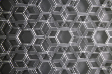 Hexagonal pattern. Abstract modern technology or architecture image. Geometric background with  polygonal composition in black and white.