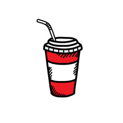 soda take away cup doodle icon, vector illustration