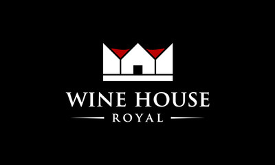 illustration logo from wine glass, house or home and crown logo design concept