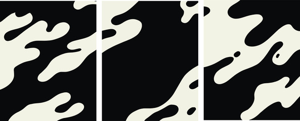 minimalist abstract fluid black and white art set.