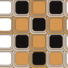 Rounded brown, white and black squares seamless pattern
