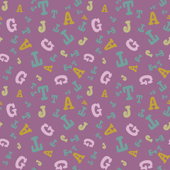 Vector magenta seamless pattern background with letters. 
