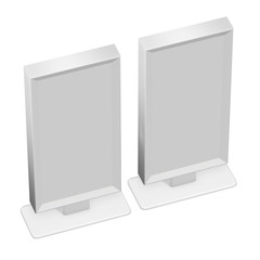 LCD Screen Stand. Blank Trade Show Booth. 3d render of lcd tv isolated on white background. High Resolution. Ad template for your expo design.