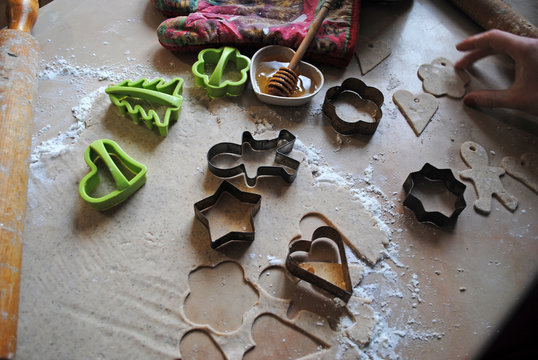 The process of making ginger cookies. Girl is preparing cookies. Gluten free from rice flour. Housewife makes christmas cookies. Close up close shot