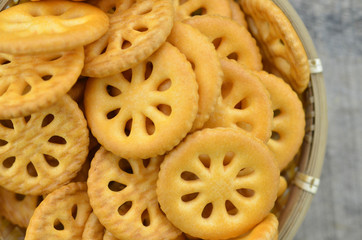 Basket of crackers with few calories. Closeup