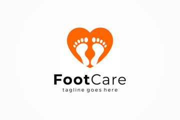 Foot Care Logo. Footprint Icon in Heart Symbol. Flat Vector Logo Design Template Element