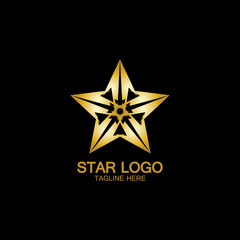 Obraz premium Gold Star Logo Vector in elegant Style with Black Background